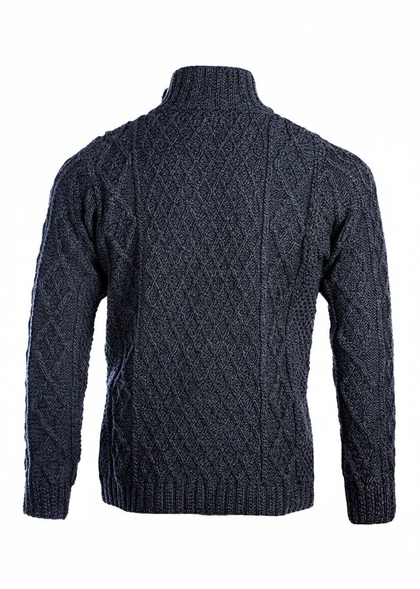Men's Aran Merino Wool Button Collar Sweater | Charcoal