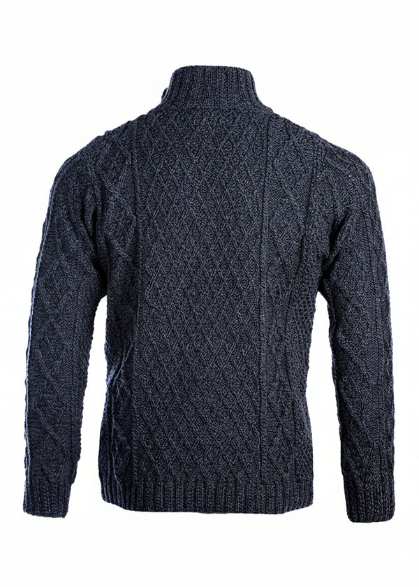 Men's Aran Merino Wool Button Collar Sweater | Charcoal