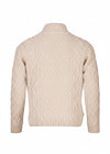 Men's Aran Merino Wool Button Collar Sweater | White - Clearance
