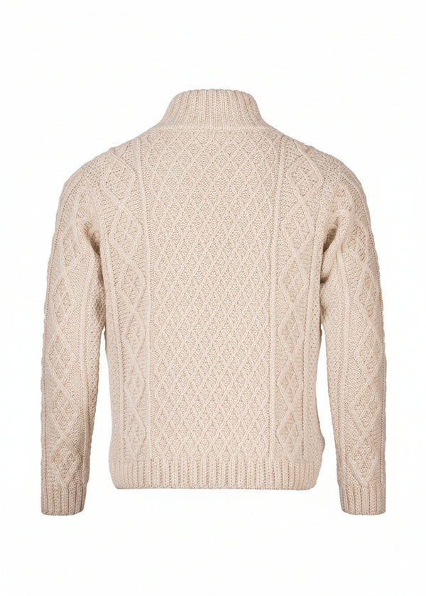 Men's Aran Merino Wool Button Collar Sweater | White - Clearance