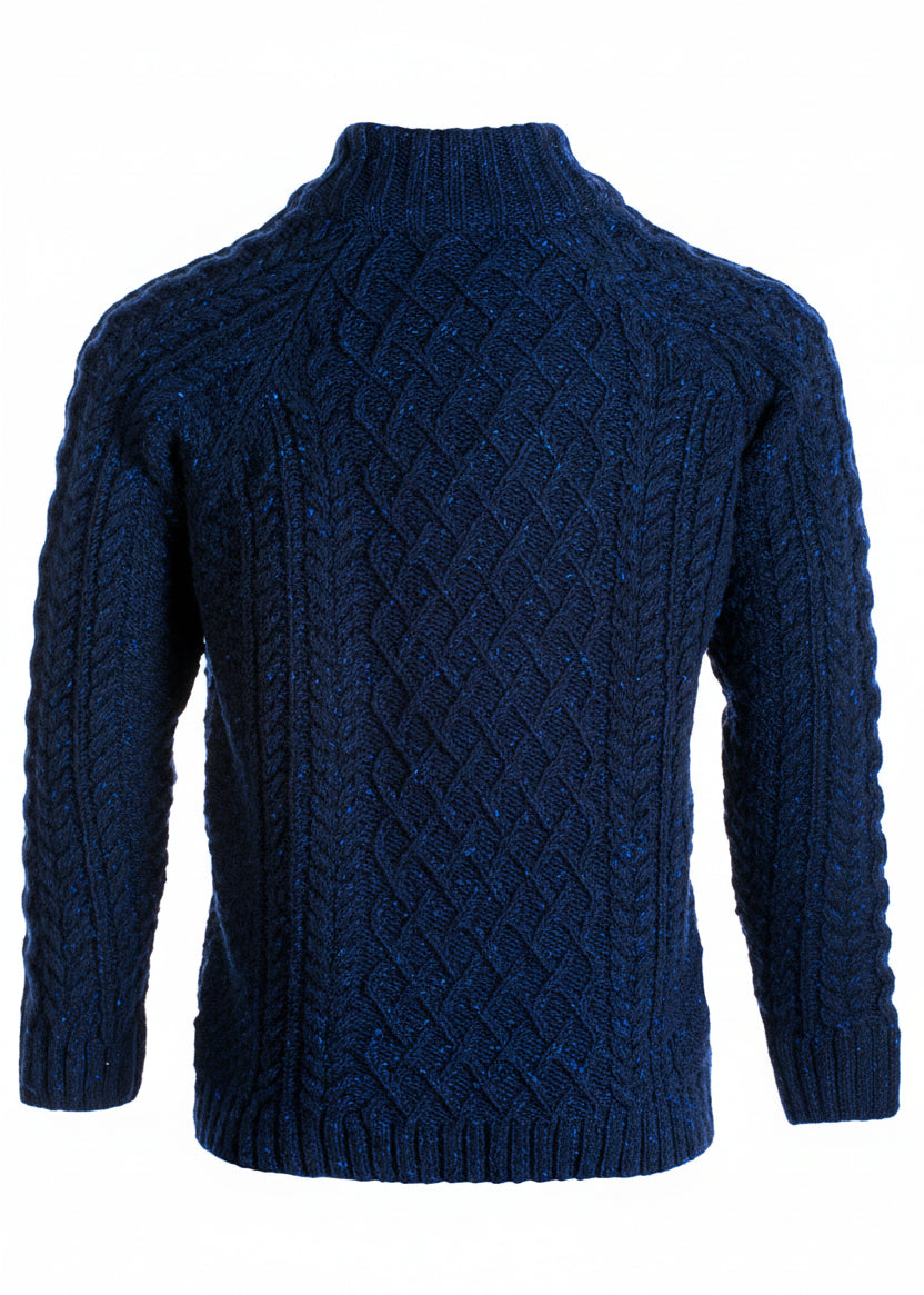Aran Mens Zip Sweater - Navy Fleck | 100% Pure New Wool
