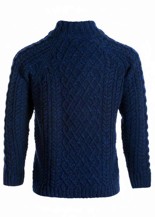 Aran Mens Zip Sweater - Navy Fleck | 100% Pure New Wool