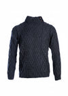 Men's Aran Merino Wool Button Collar Sweater | Charcoal
