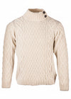 Men's Aran Merino Wool Button Collar Sweater | White - Clearance