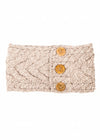 Knitted headband with three buttons on a white background