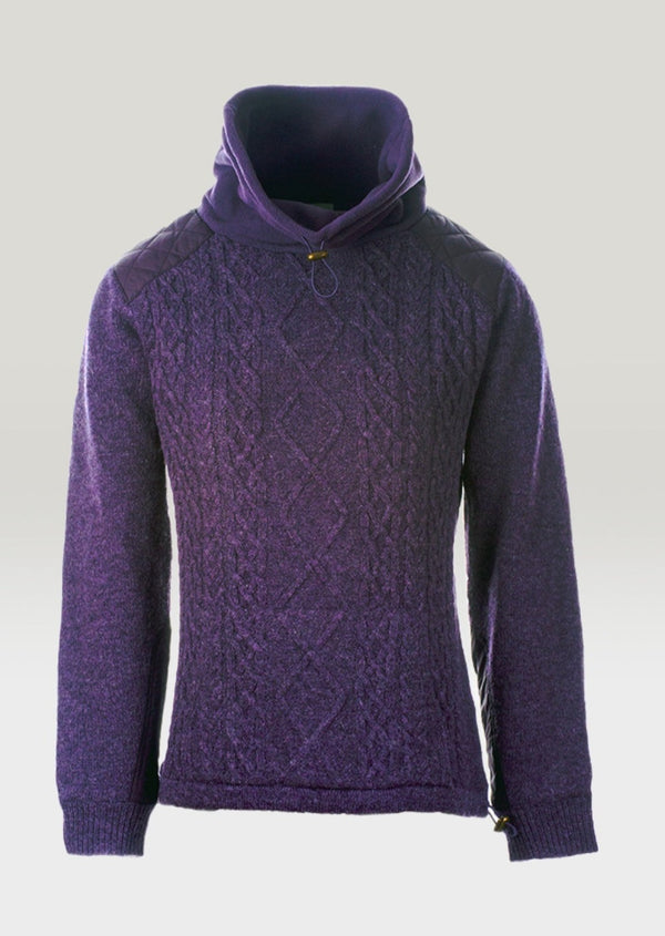 Women's Lined Aran Cowlneck Sweater | Purple