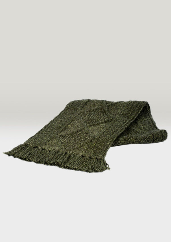 Hand Knit Aran Scarf - Green