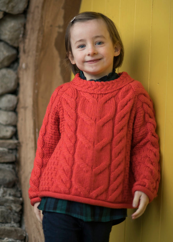 Kids Aran Sweater | Coral