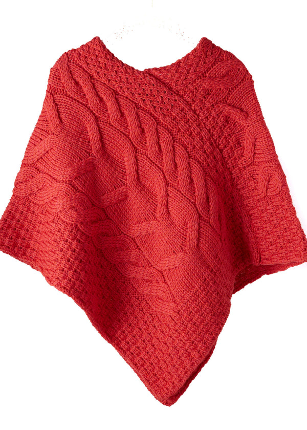 Kid's Aran Merino Poncho | Coral