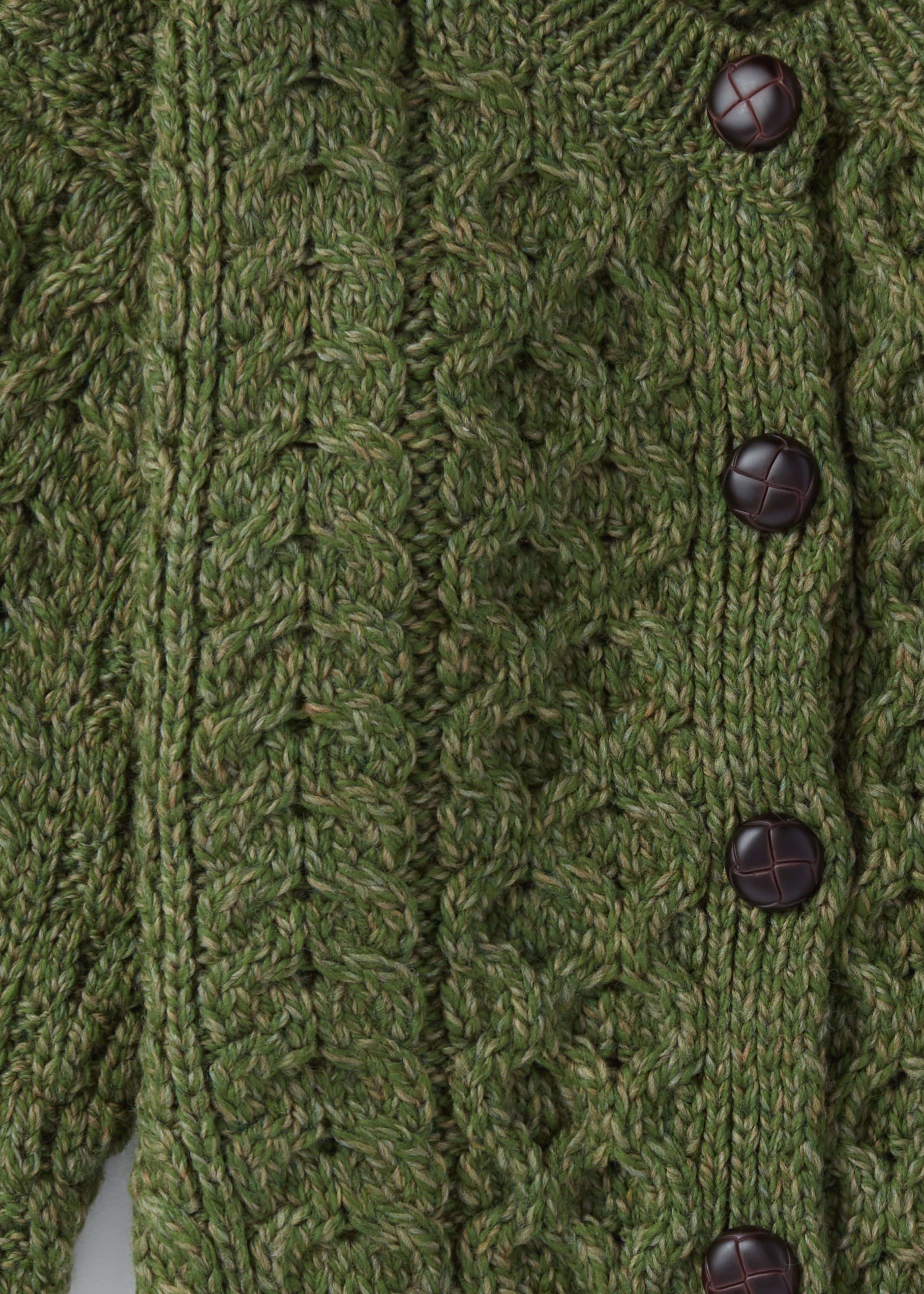 Children's Aran Merino Wool Cardigan | Green - Clearance