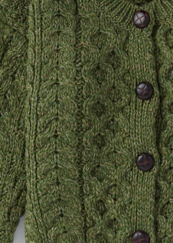 Children's Aran Merino Wool Cardigan | Green - Clearance