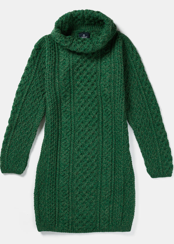 Aran Cowl Neck Dress | Green