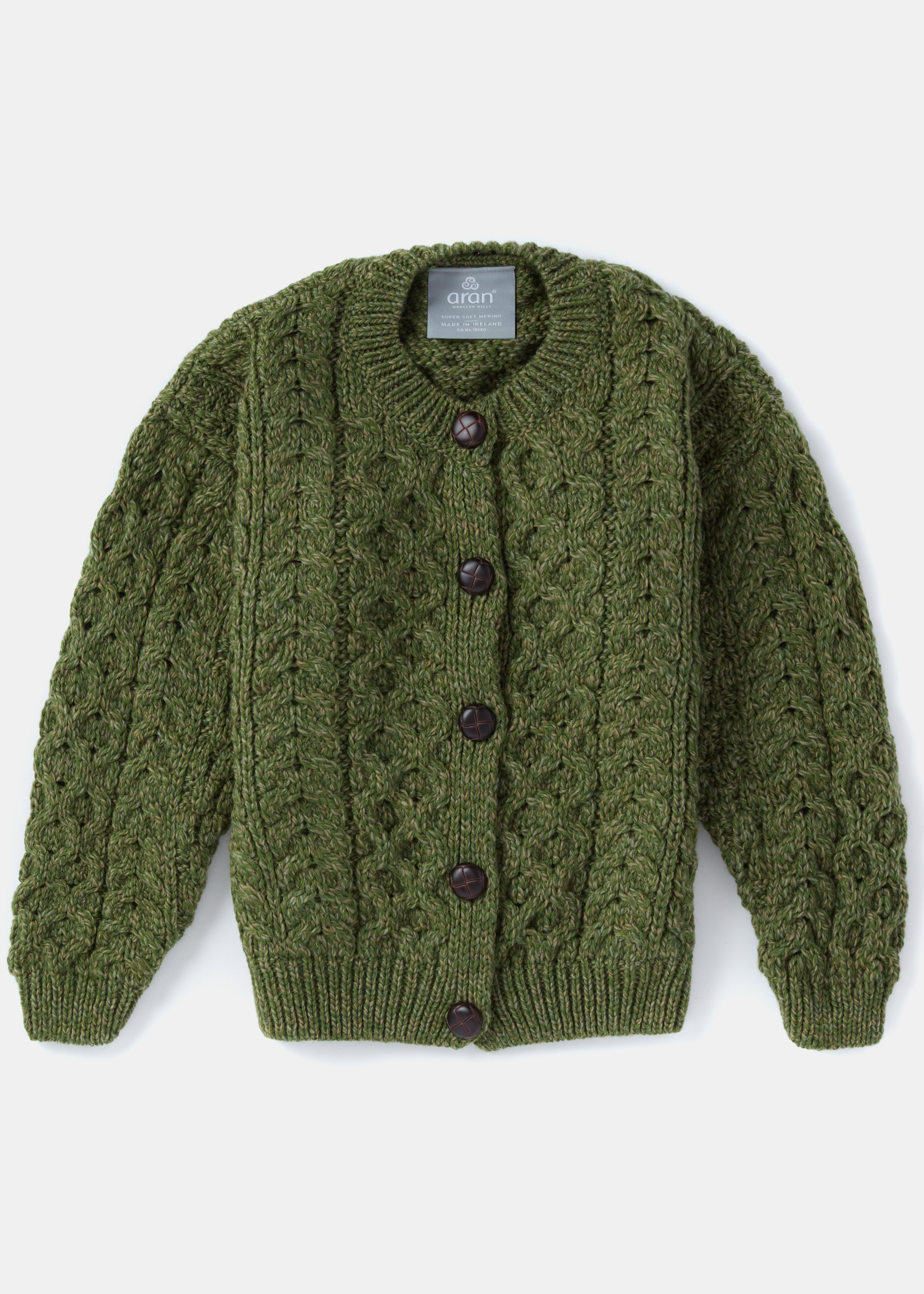 Children's Aran Merino Wool Cardigan | Green - Clearance