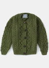 Children's Aran Merino Wool Cardigan | Green - Clearance