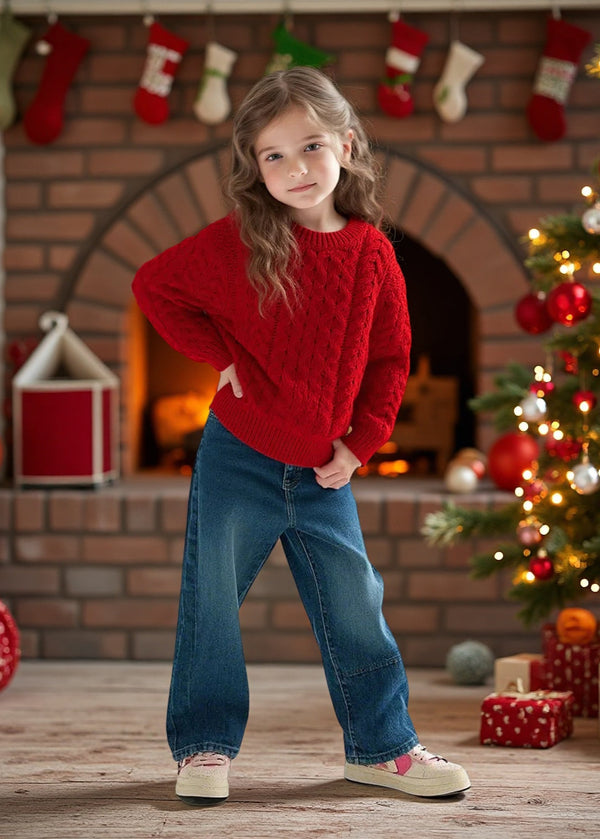 Childrens Aran Sweater | Red