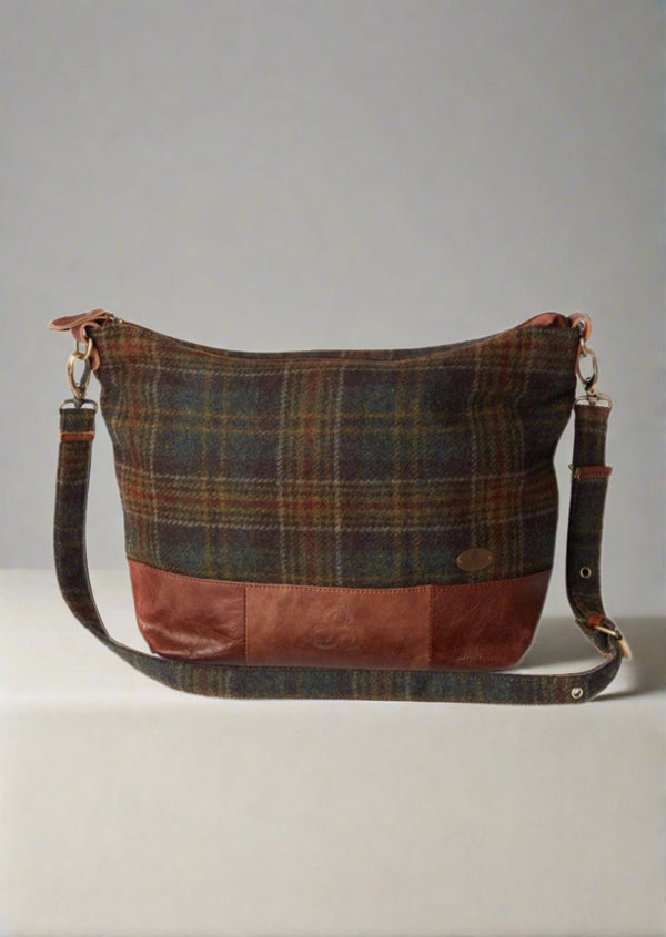 Irish Leather Aran Tweed Check Bag