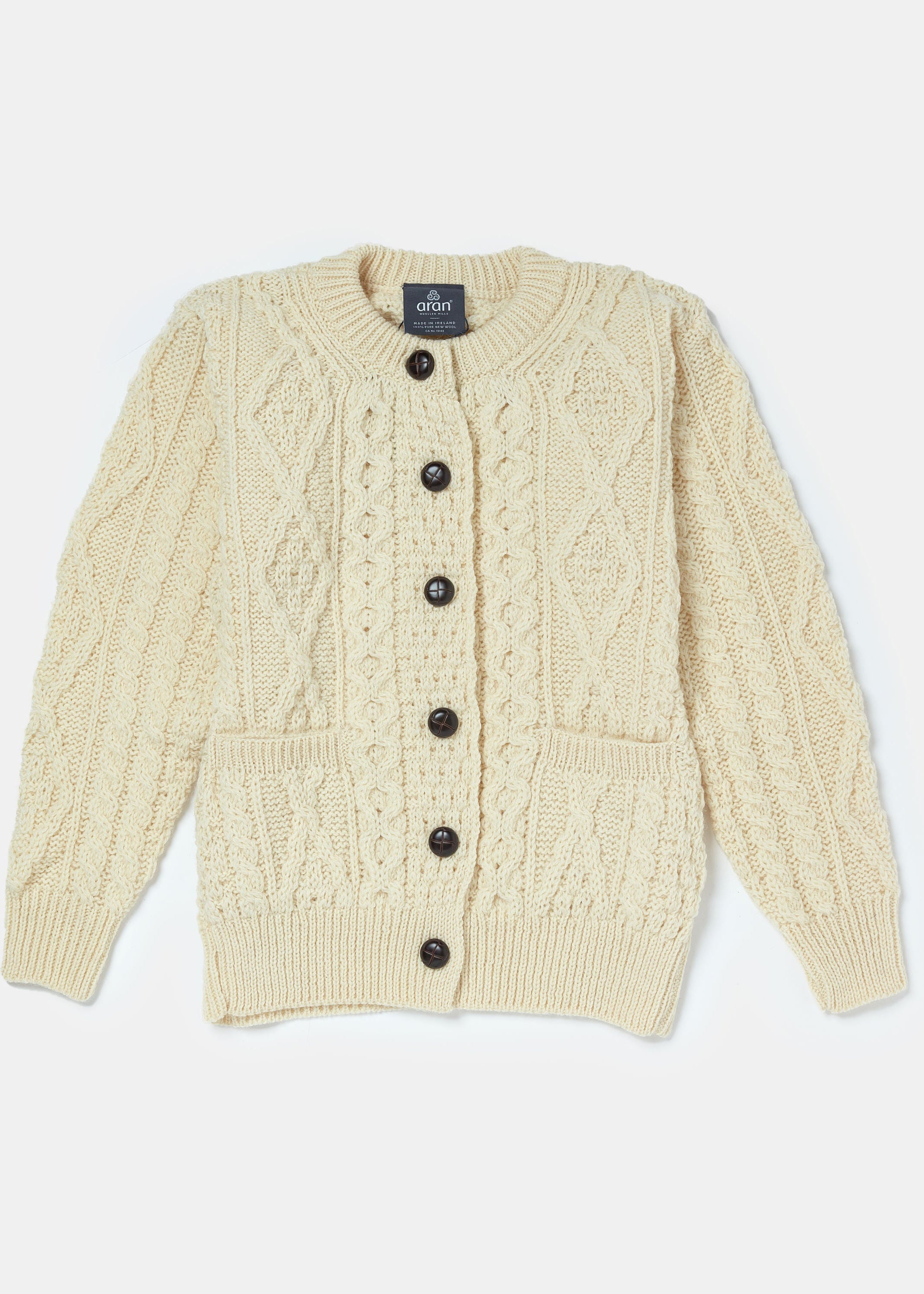 Ladies Aran Cardigan | 100% Irish Wool | Natural Cream