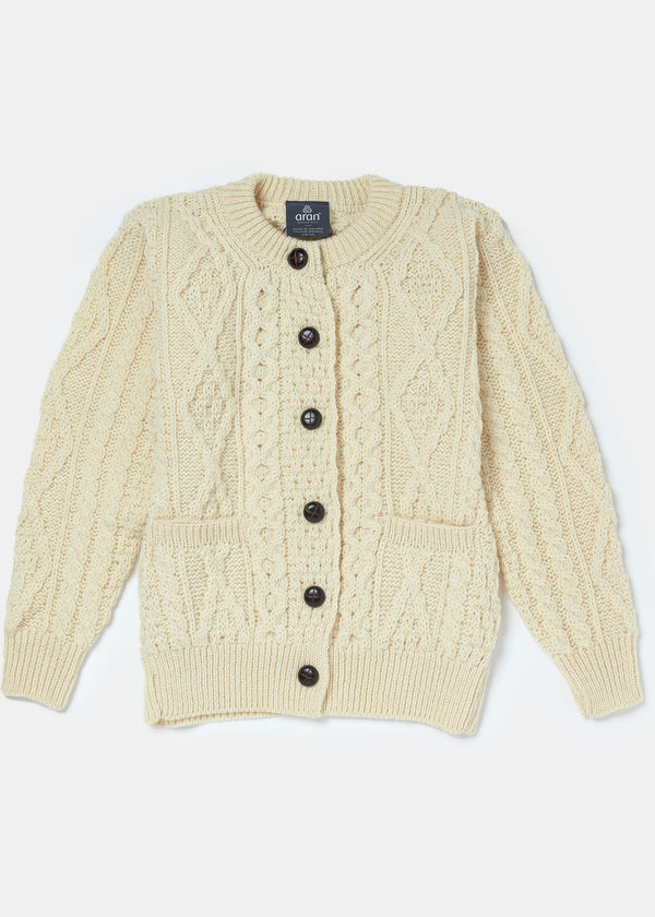 Ladies Aran Cardigan | 100% Irish Wool | Natural Cream