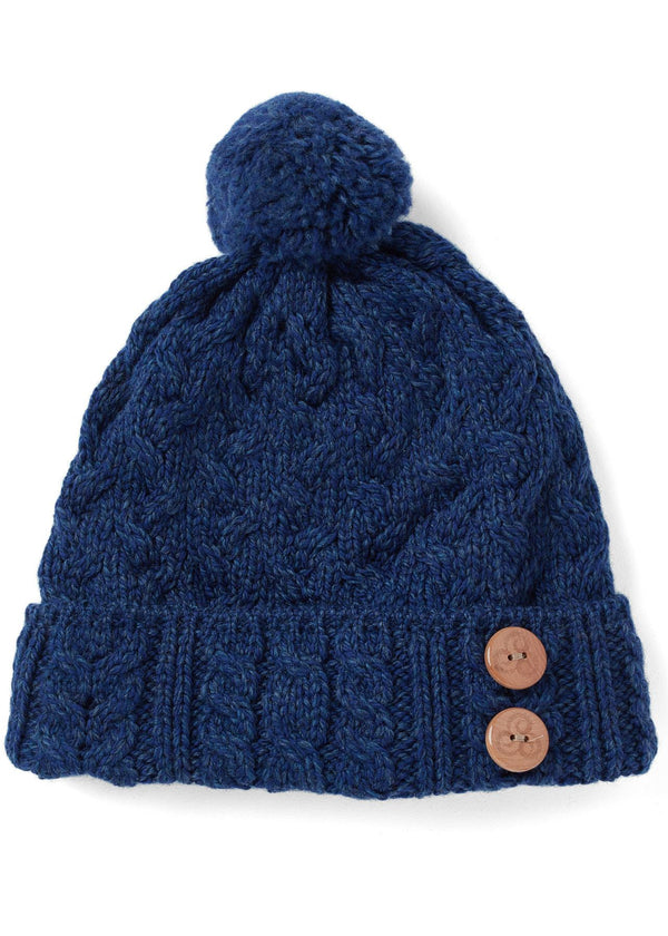 Aran Supersoft Merino Button Hat | Ink Blue