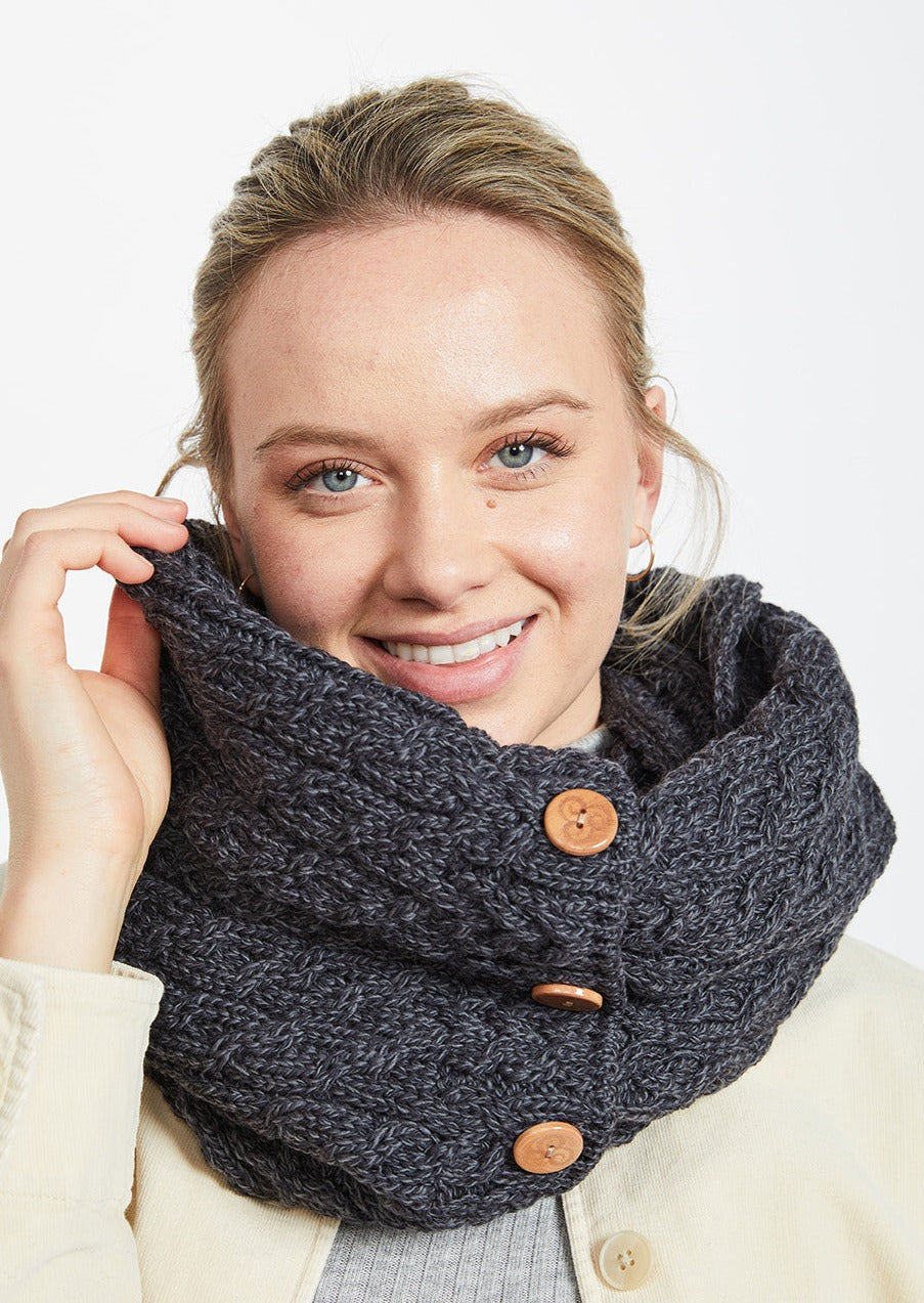 Aran Buttoned Snood - Charcoal