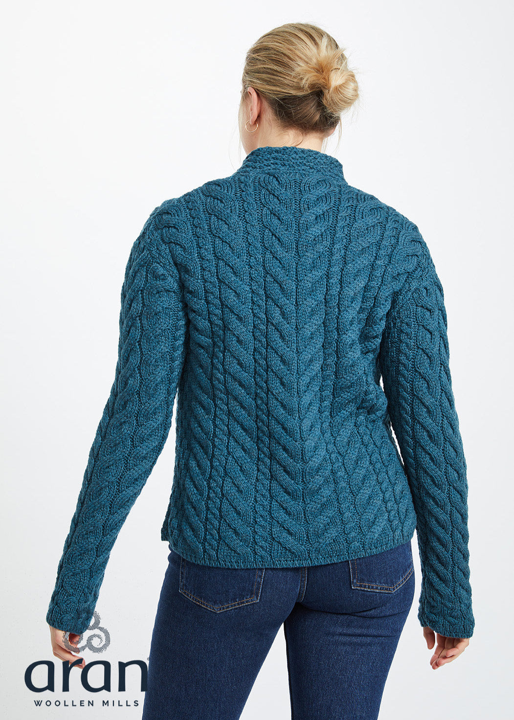 Aran 3 Buttons Trellis Cardigan | Irish Sea