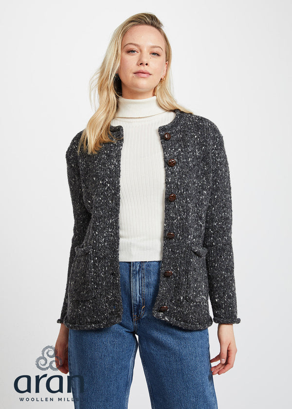 Ladies Donegal Wool Cardigan | Charcoal Grey Irish Knitwear