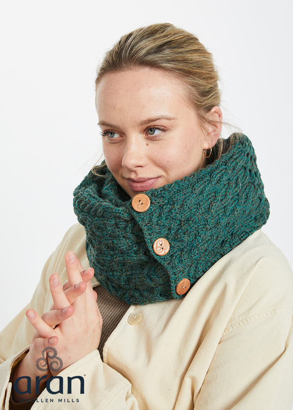 Aran Buttoned Snood | Connemara Green