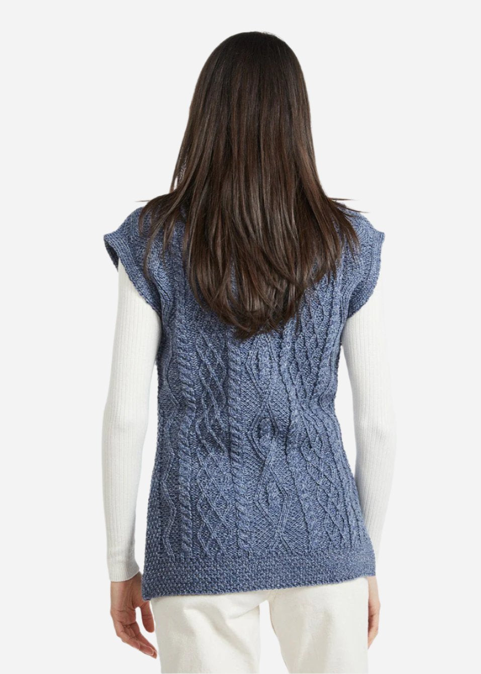 Aran V Neck Slipover Vest | Denim - Clearance