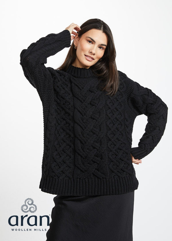 Oversized Aran Trellis Sweater | Black