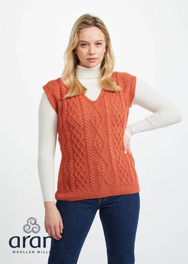 Aran V Neck Vest | Orange