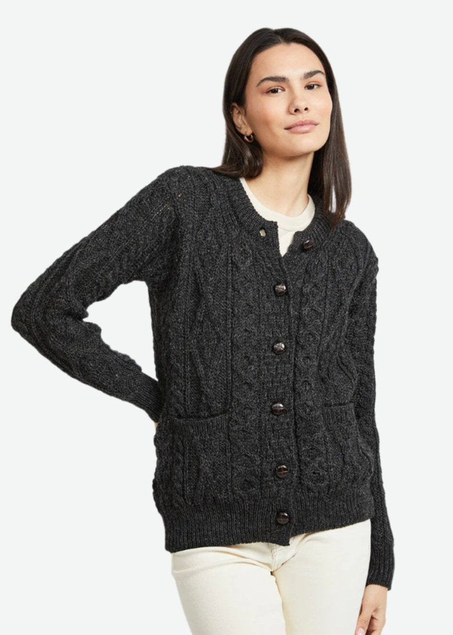 Inagh Ladies Aran Cardigan | Charcoal