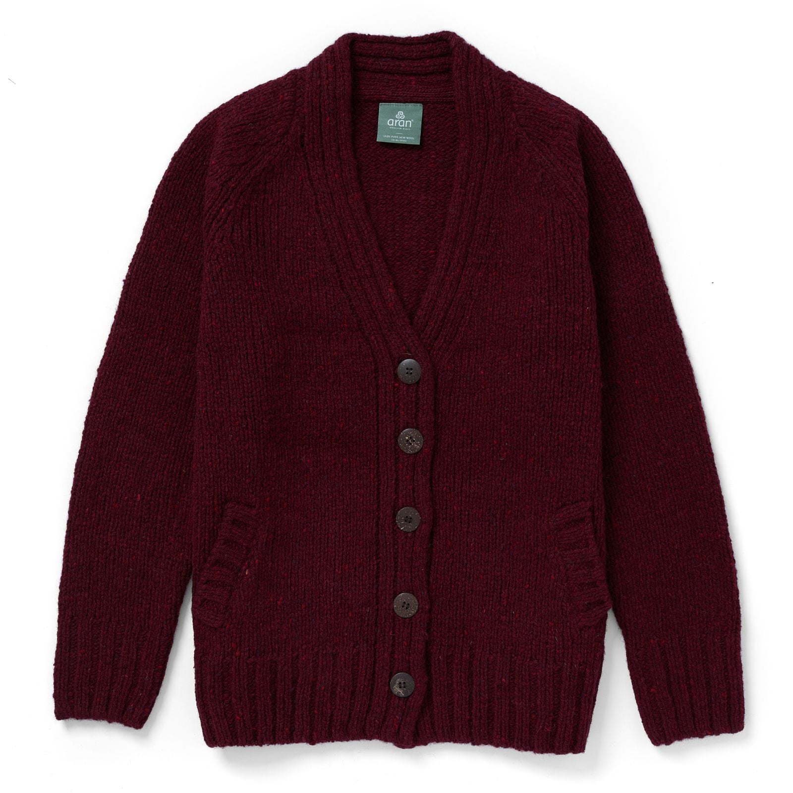 Ladies' Donegal Cardigan with Side Pockets - Winter Berry