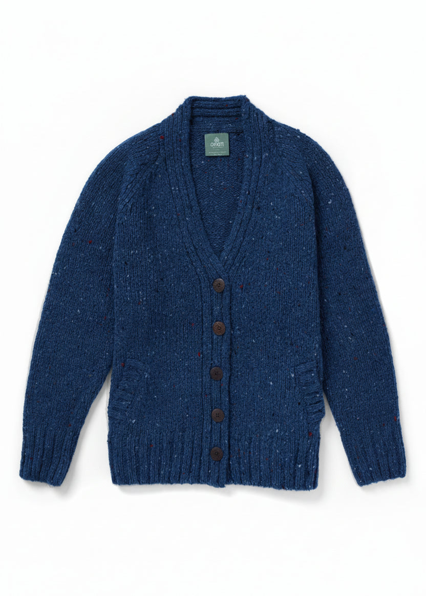 Ladies Donegal Tweed Cardigan with Pockets - Blue