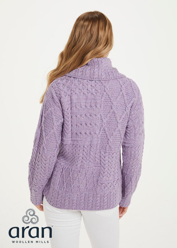Patchwork Ladies Aran Cardigan | Lavender - Clearance