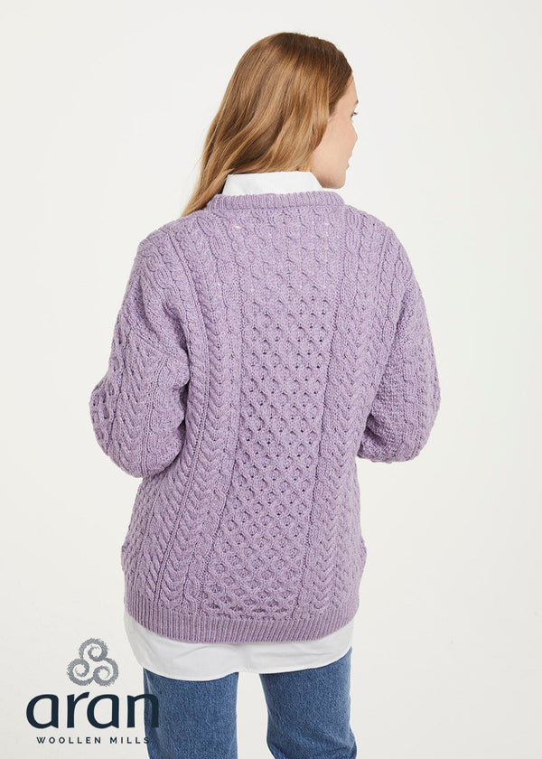 Traditional Ladies Merino Aran Sweater | Lavender