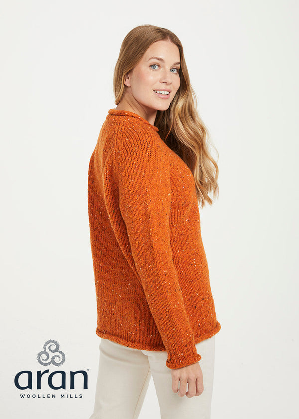 Ladies Donegal Roll Neck Sweater - Orange | 100% Wool Knitwear