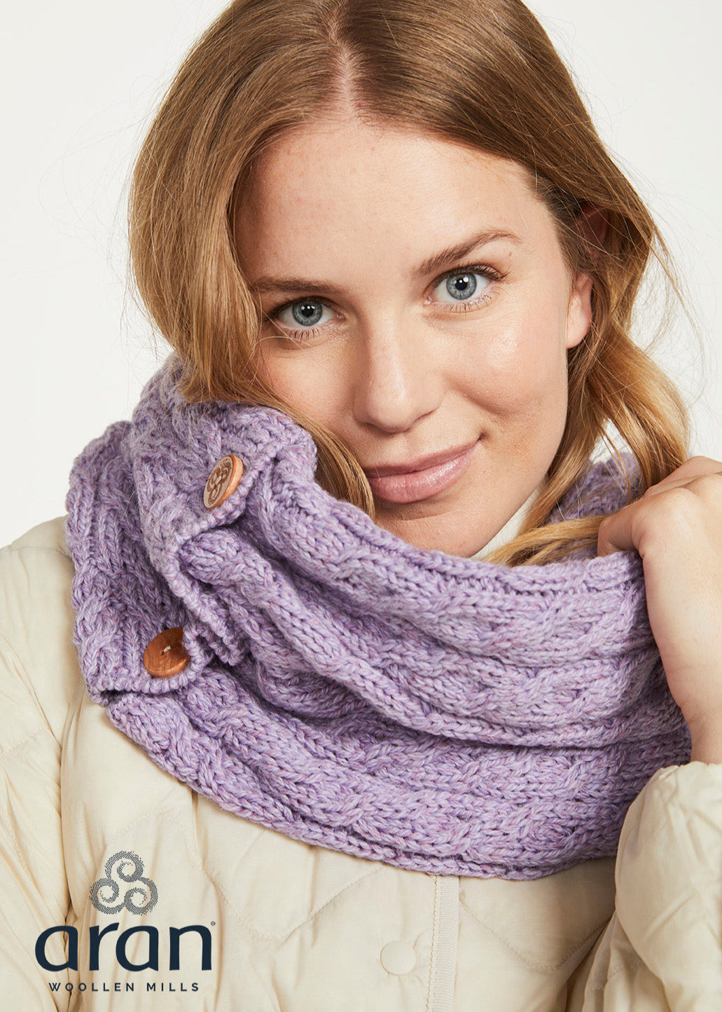 Aran Buttoned Snood | Lavender