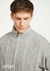 Mens Lined Wool Aran Cardigan | Grey