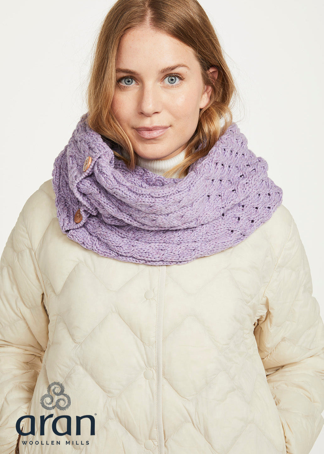 Aran Buttoned Snood | Lavender