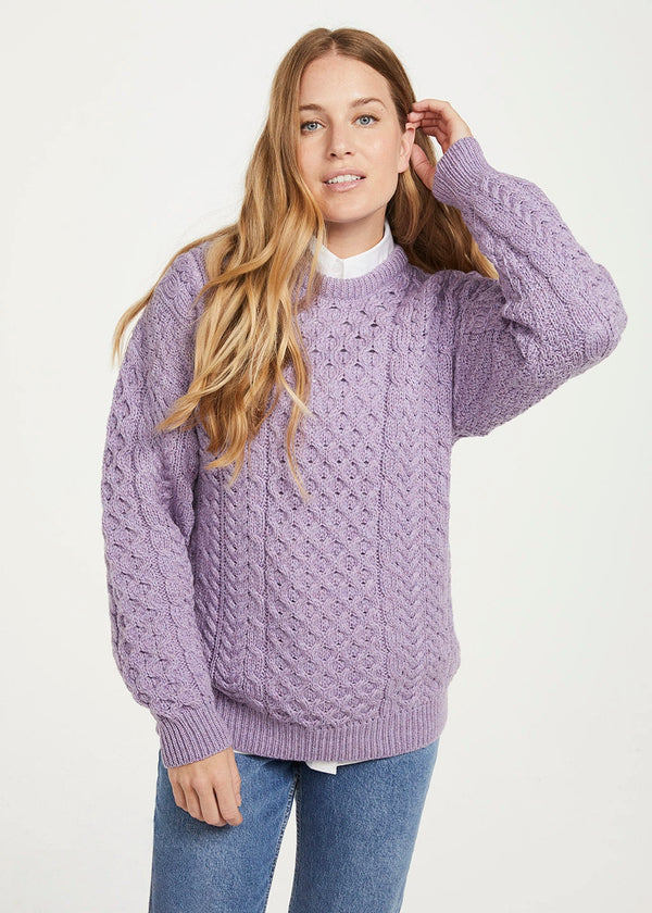 Traditional Ladies Merino Aran Sweater | Lavender
