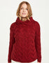 Aran Cowl Neck Merino Wool Chunky Sweater | Red