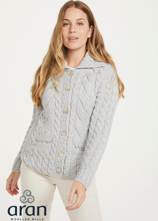 Belcarra Ladies Aran Cardigan | Feather Grey