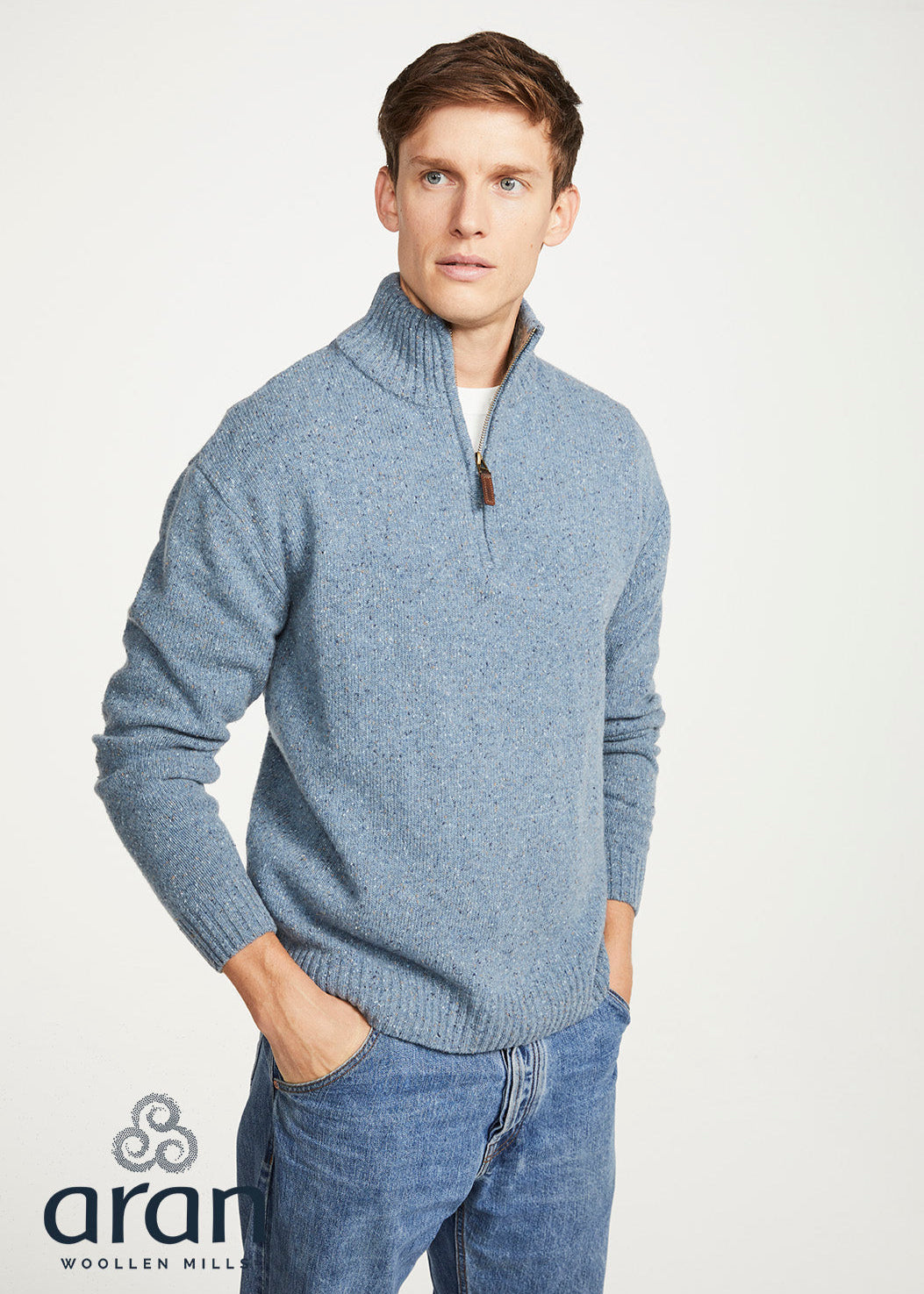 Aran Troyer Zip Sweater | Blue