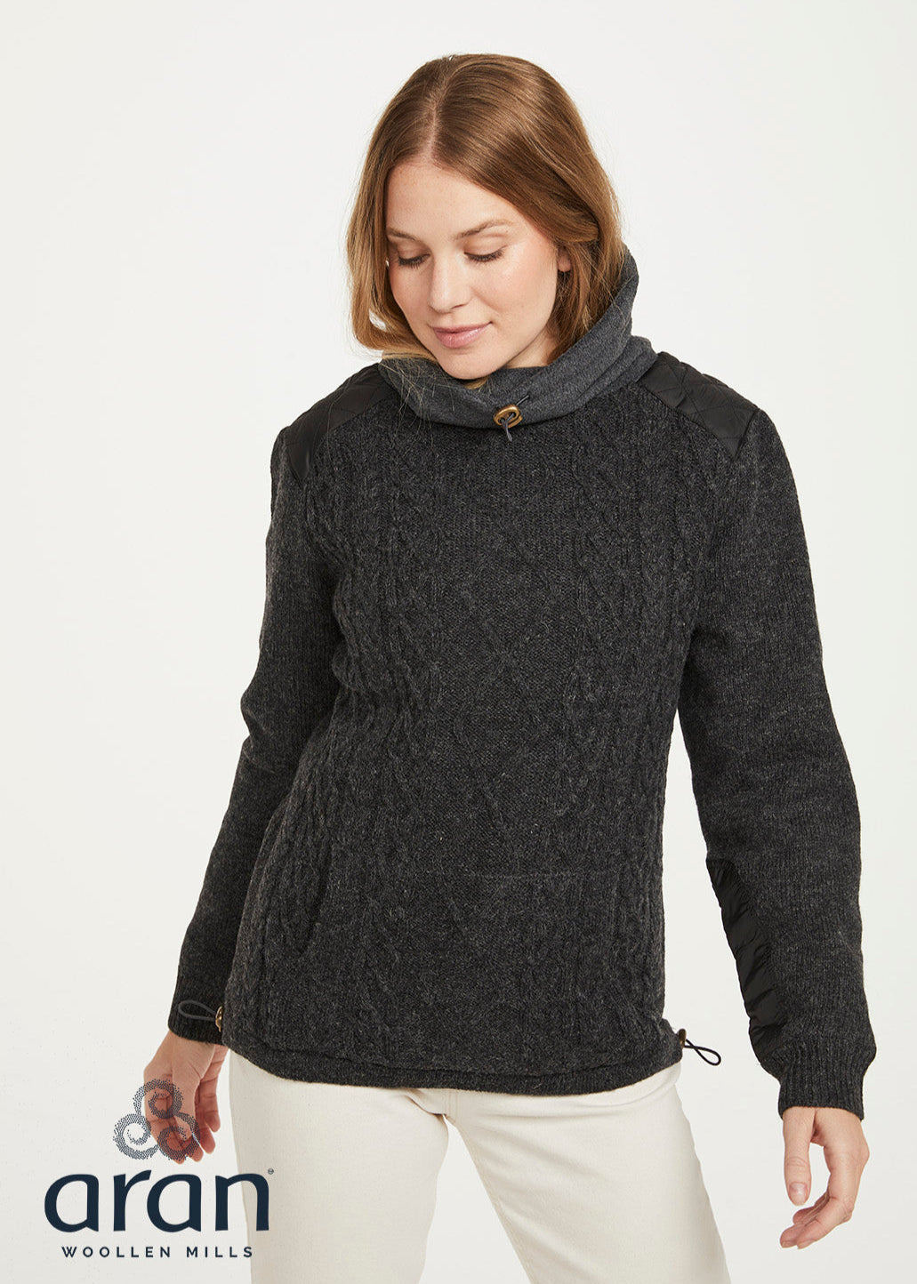 Women's Aran Cowlneck Sweater | Charcoal