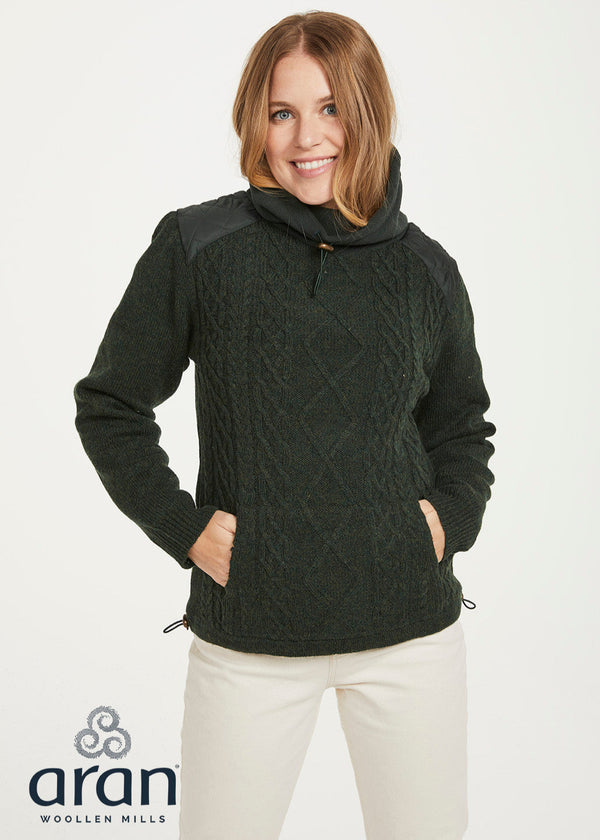 Women's Aran Cowlneck Sweater | Green