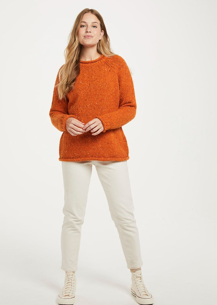 Ladies Donegal Roll Neck Sweater | Orange