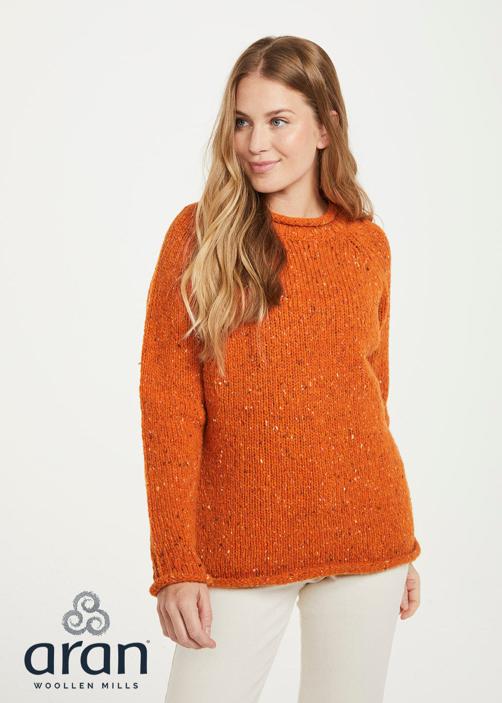 Ladies Donegal Roll Neck Sweater | Orange