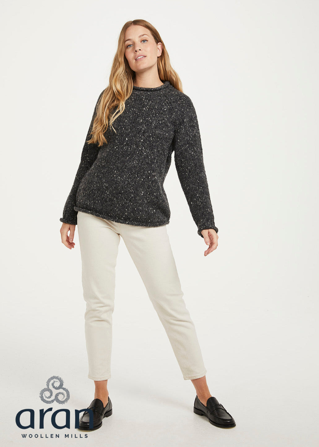 Ladies Donegal Roll Neck Sweater | Charcoal