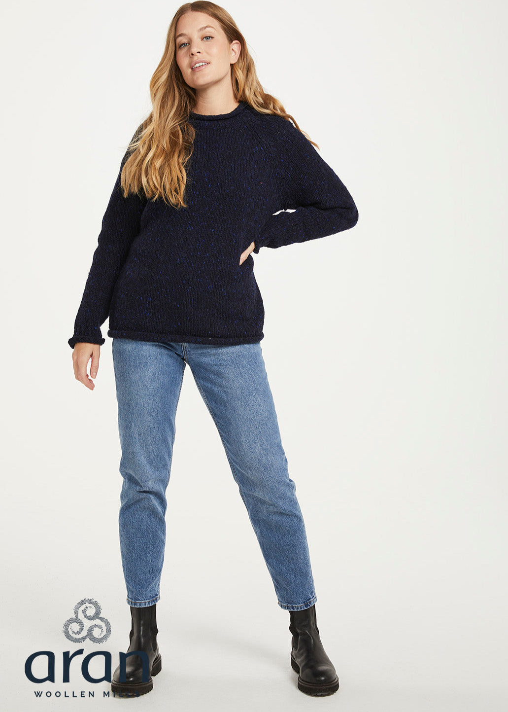 Donegal Roll Neck Sweater | Navy