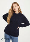 Women's Donegal Roll Neck Sweater - Navy | 100% Wool Knitwear
